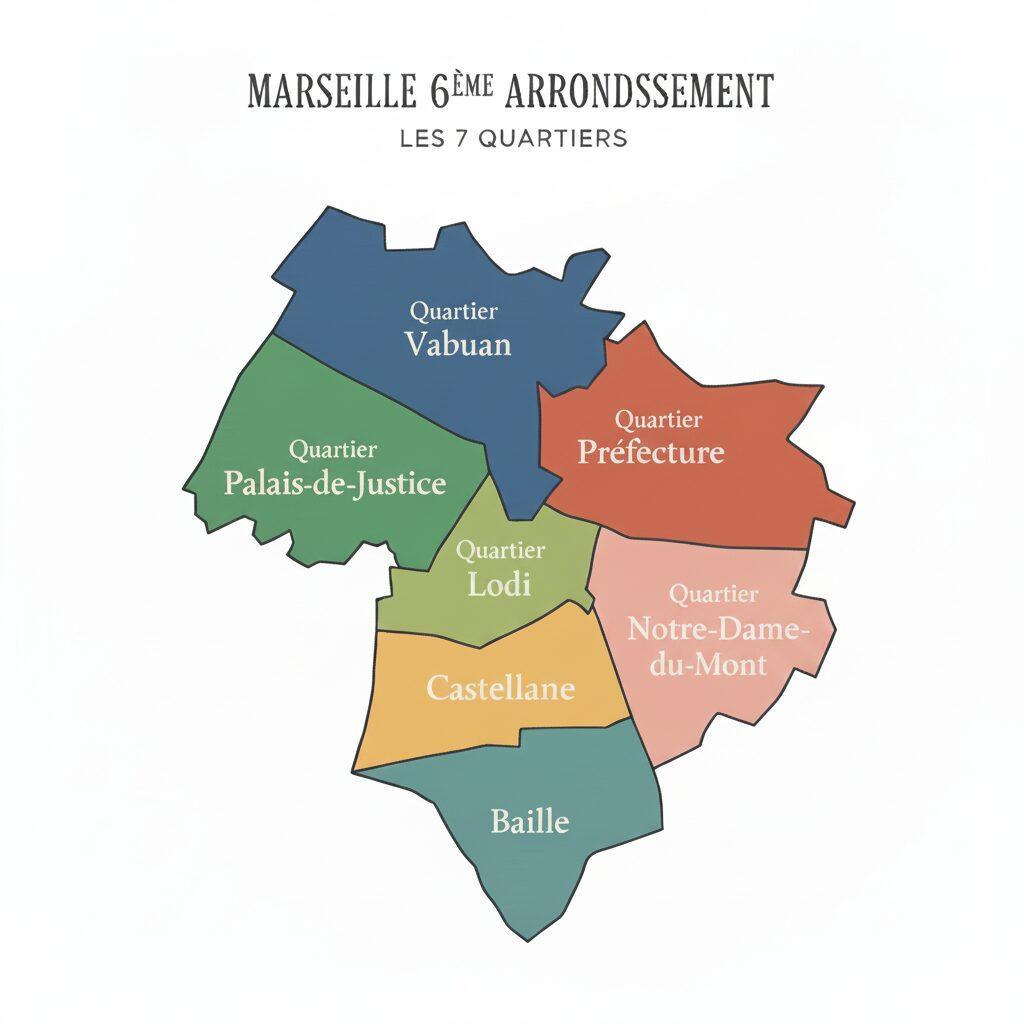 Carte des quartier du 6eme arrondissement de Marseille